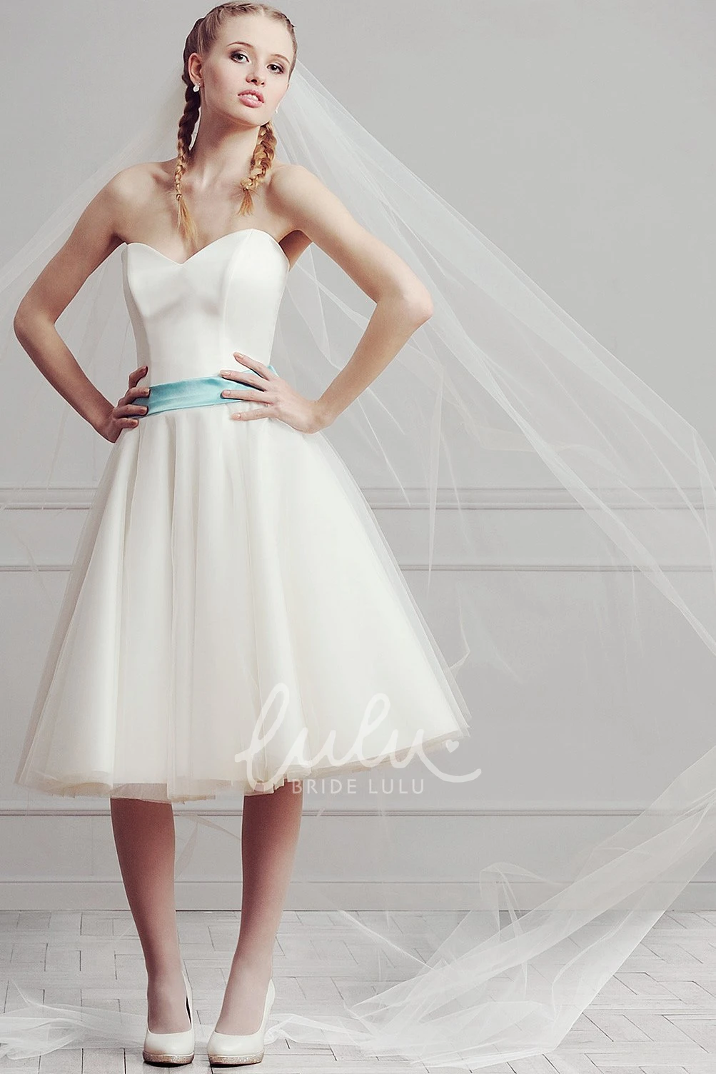 Knee-Length Satin and Tulle Sweetheart Wedding Dress A-Line Sleeveless