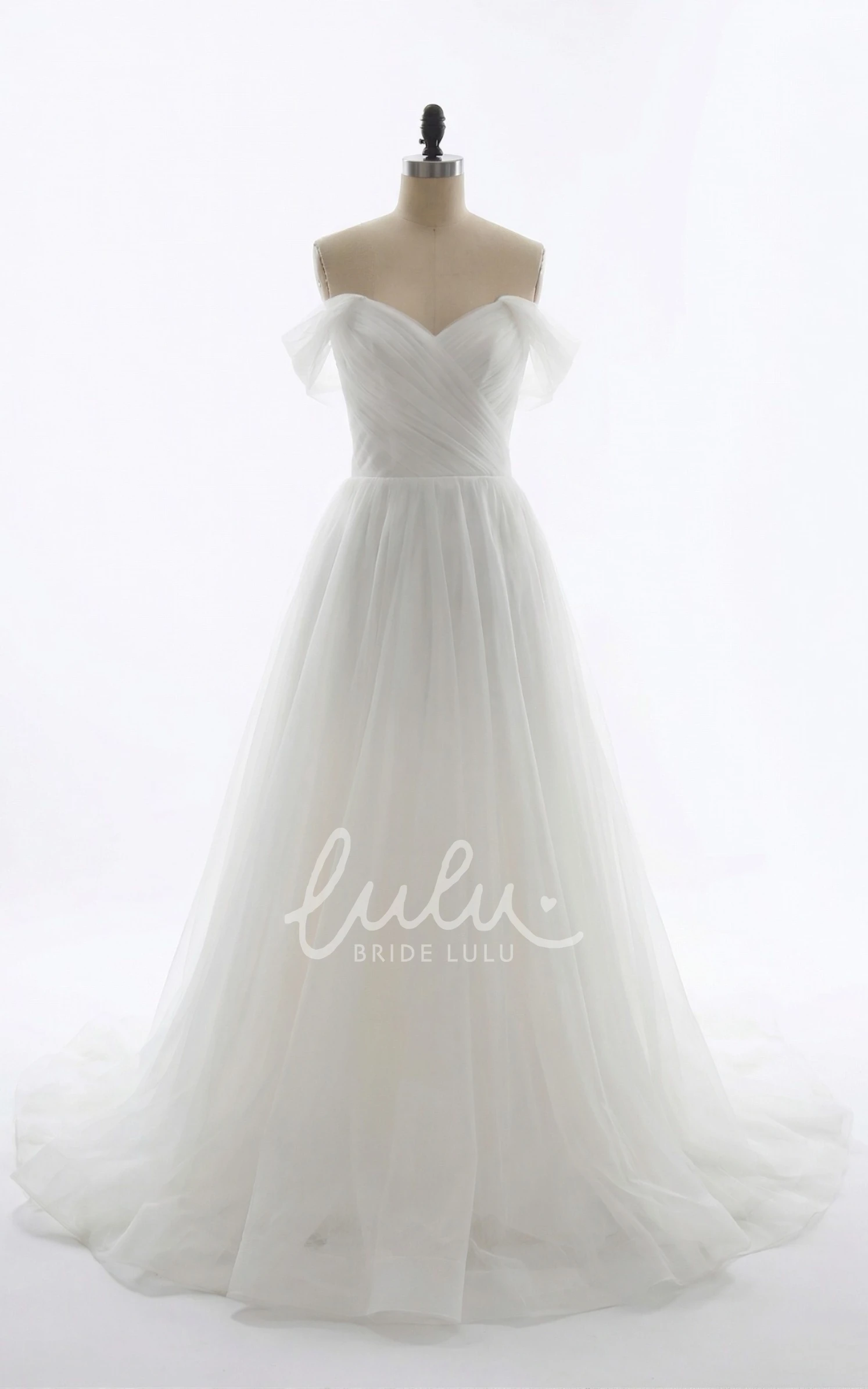 A-Line Off Shoulder Tulle Wedding Dress Romantic Sweetheart Princess Gown with Lace-up Back