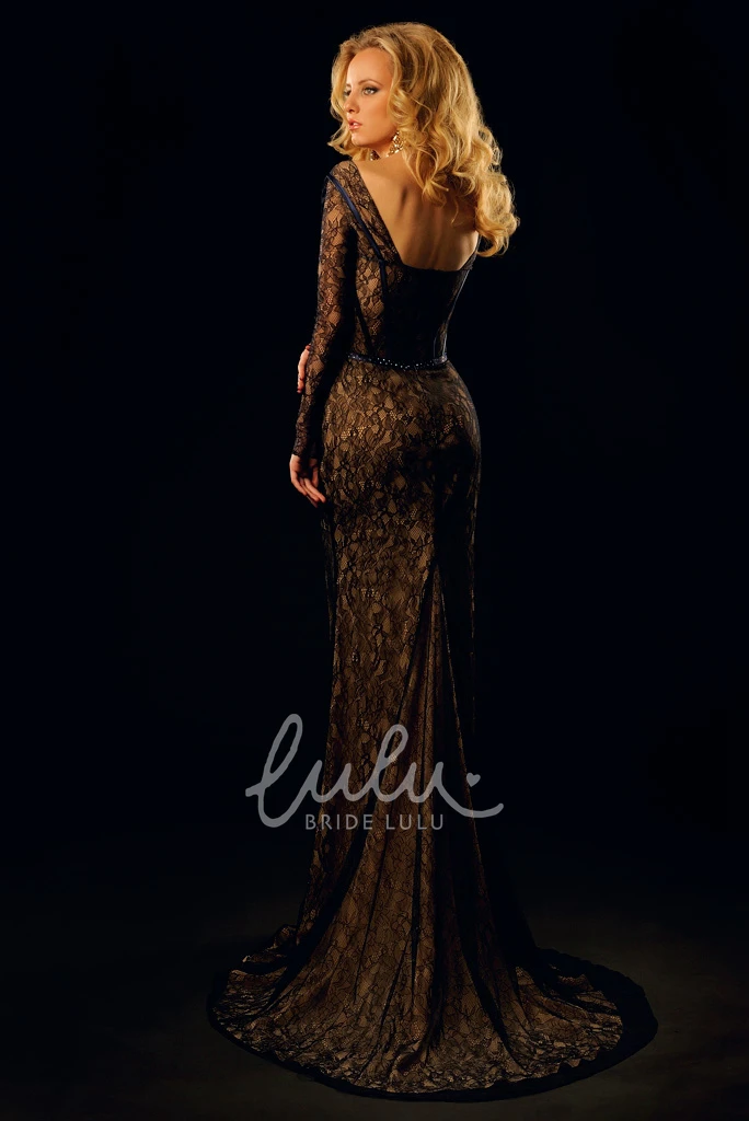 Long-Sleeve Lace Sweetheart Sheath Prom Dress