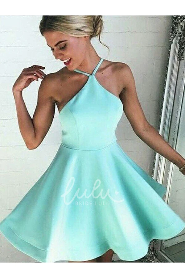 Sleeveless A-line Mini Halter Satin Homecoming Dress