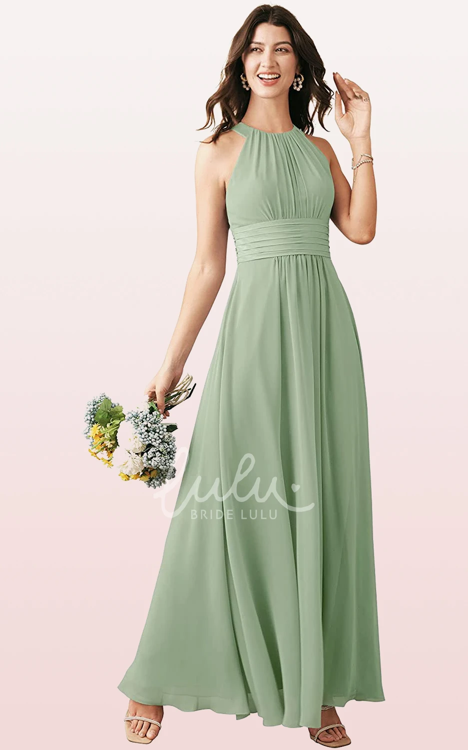 Halter Chiffon Ankle-Length A-Line Bridesmaid Dress with Ruching Boho & Beachy