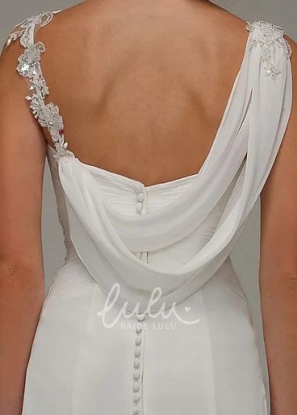 Sheath Chiffon Wedding Dress with Appliques and Ruching Flowy Bridal Gown