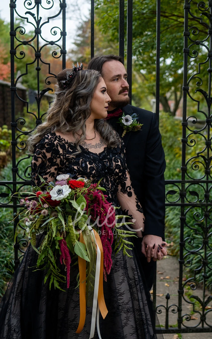 Modest A-Line Tulle Wedding Dress V-Neck with Appliques Country Style