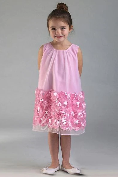 Floral Tulle and Satin Flower Girl Dress Knee-Length