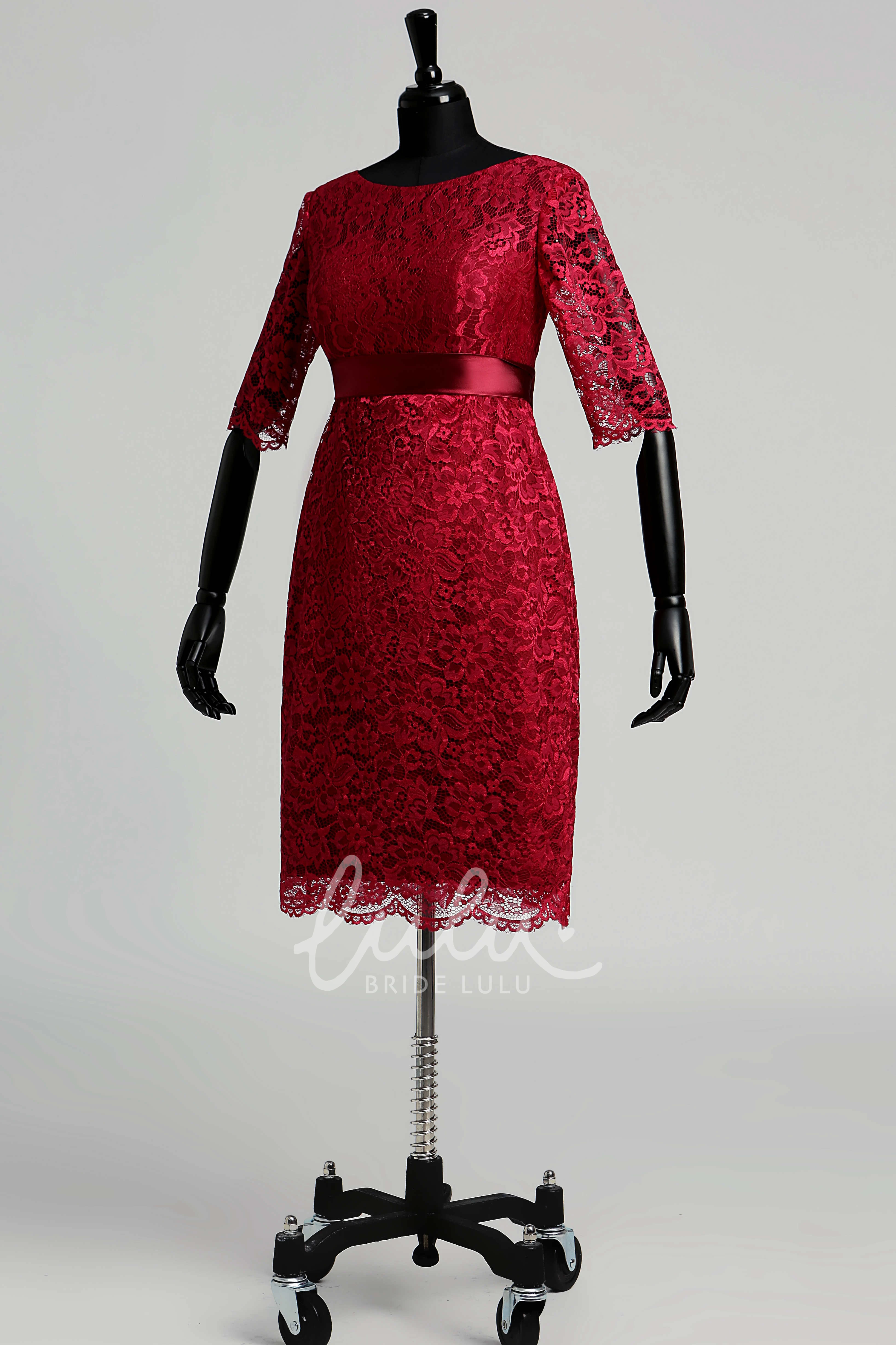 Knee-length Lace Bridesmaid Dress with Pleats