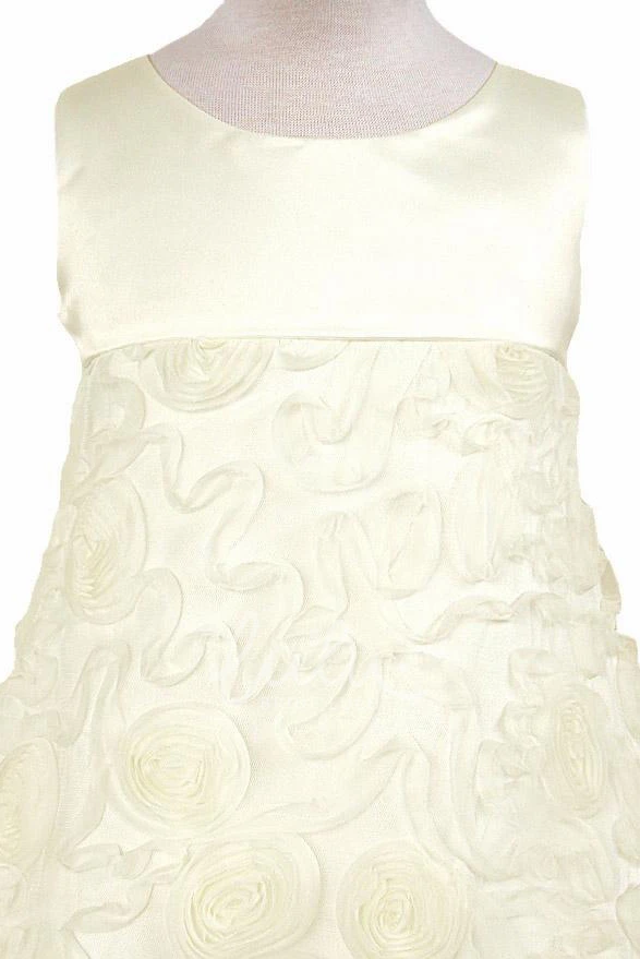 Sleeveless Satin Bowed Tea-Length Flower Girl Dress