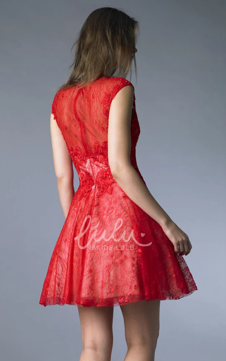Lace Illusion High Neck Mini A-Line Formal Dress