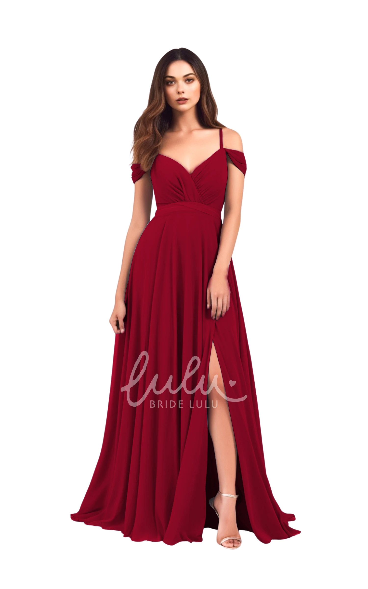 A-Line Chiffon Spaghetti Bridesmaid Dress with Split Front Bohemian & Flowy