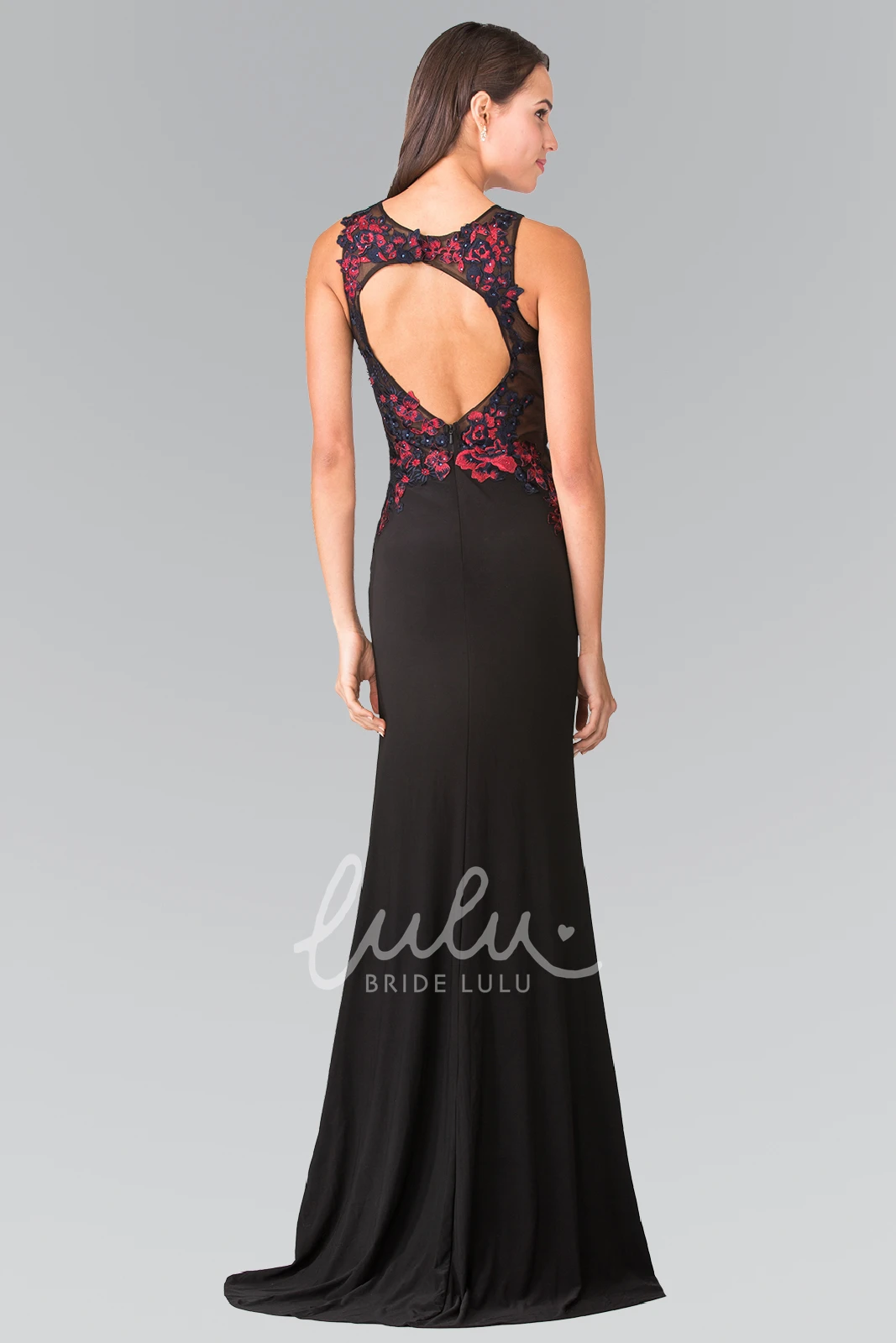 Sleeveless Sheath Jersey Keyhole Dress with Appliques Unique Bridesmaid Dress