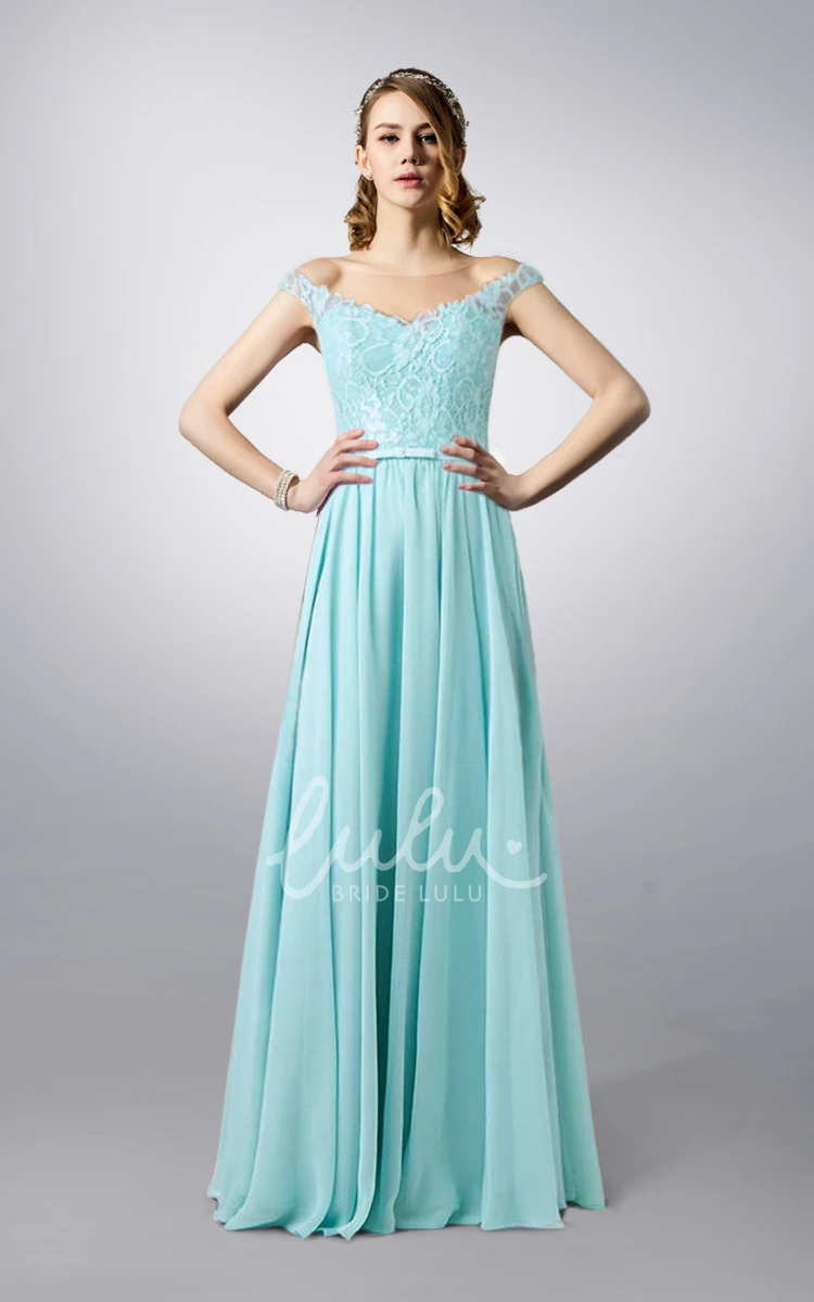 Lace Chiffon Illusion Back Bridesmaid Dress Bateau Neck