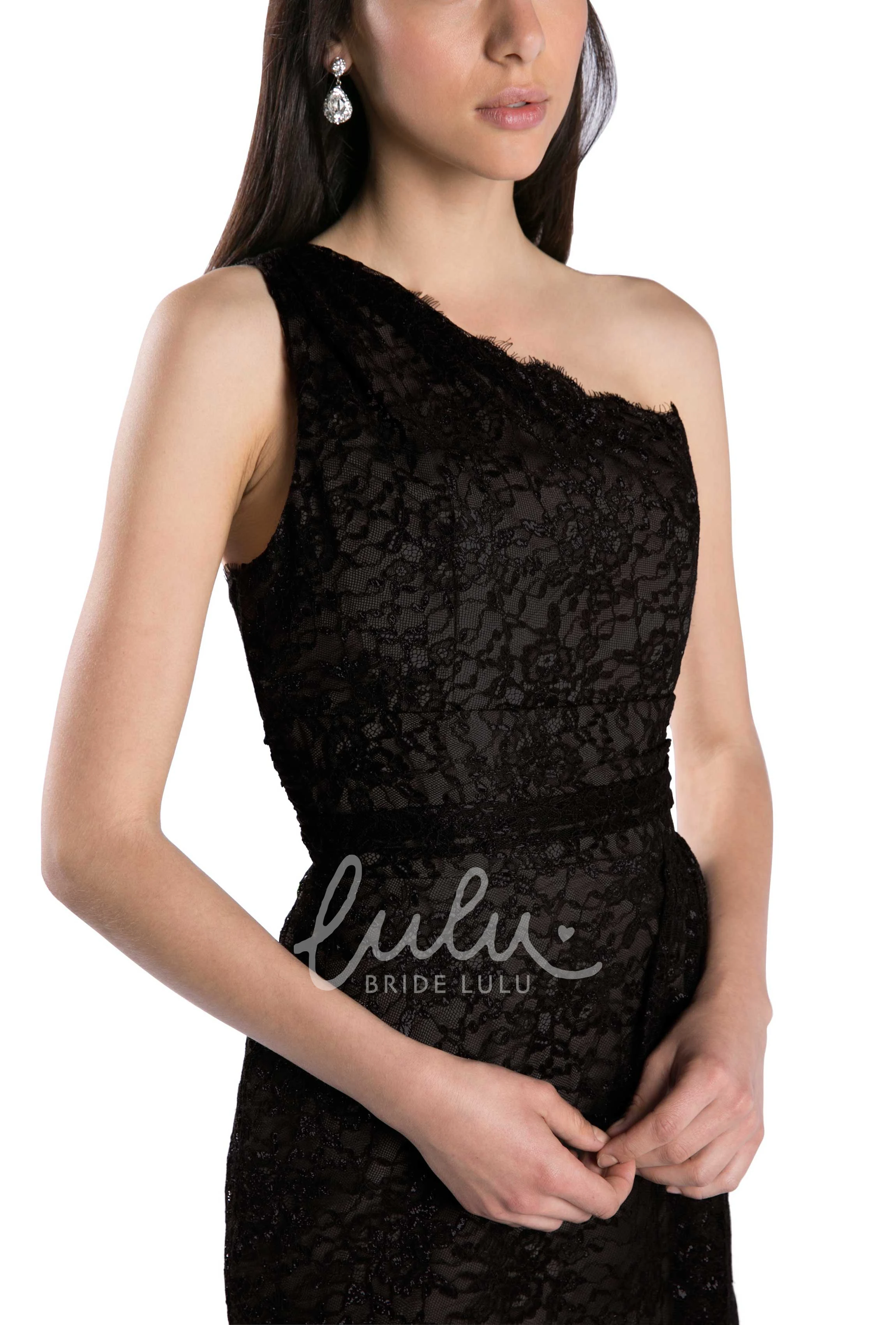 Appliqued Lace One-Shoulder Bridesmaid Dress Multi-Color Short Sleeveless Straps Convertible