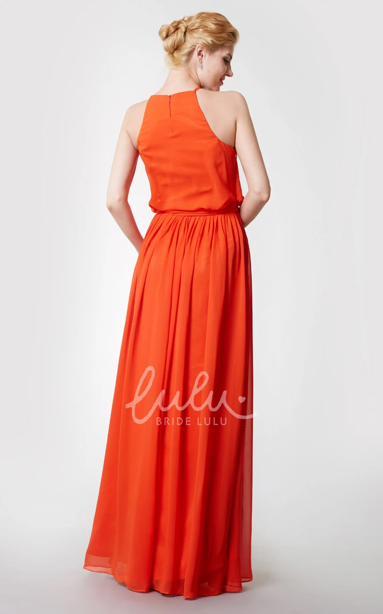 Long Chiffon Halter Bridesmaid Dress with Flowy Skirt