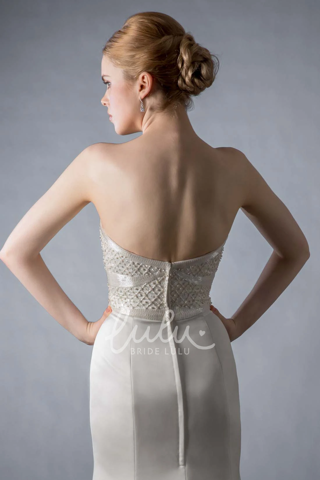 Sheath Sweetheart Beaded Satin Wedding Dress Floor-Length Sleeveless