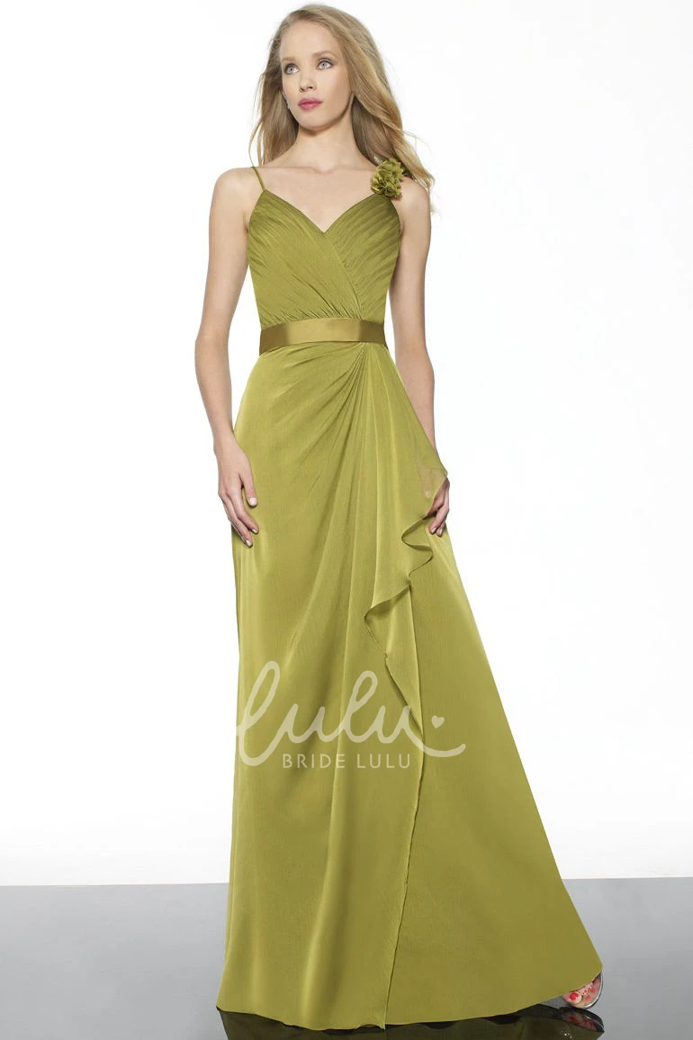 Sleeveless Chiffon Bridesmaid Dress with Draped Spaghetti Elegant Bridesmaid Dress