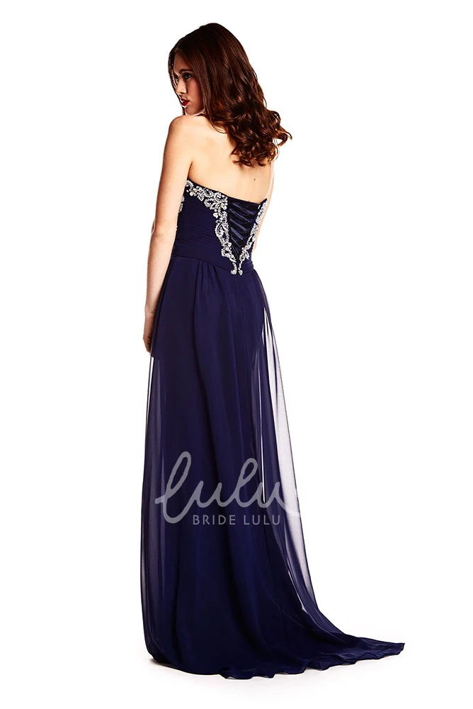A-Line Beaded Chiffon Prom Dress Sweetheart Maxi Sweep Train Women's Formal