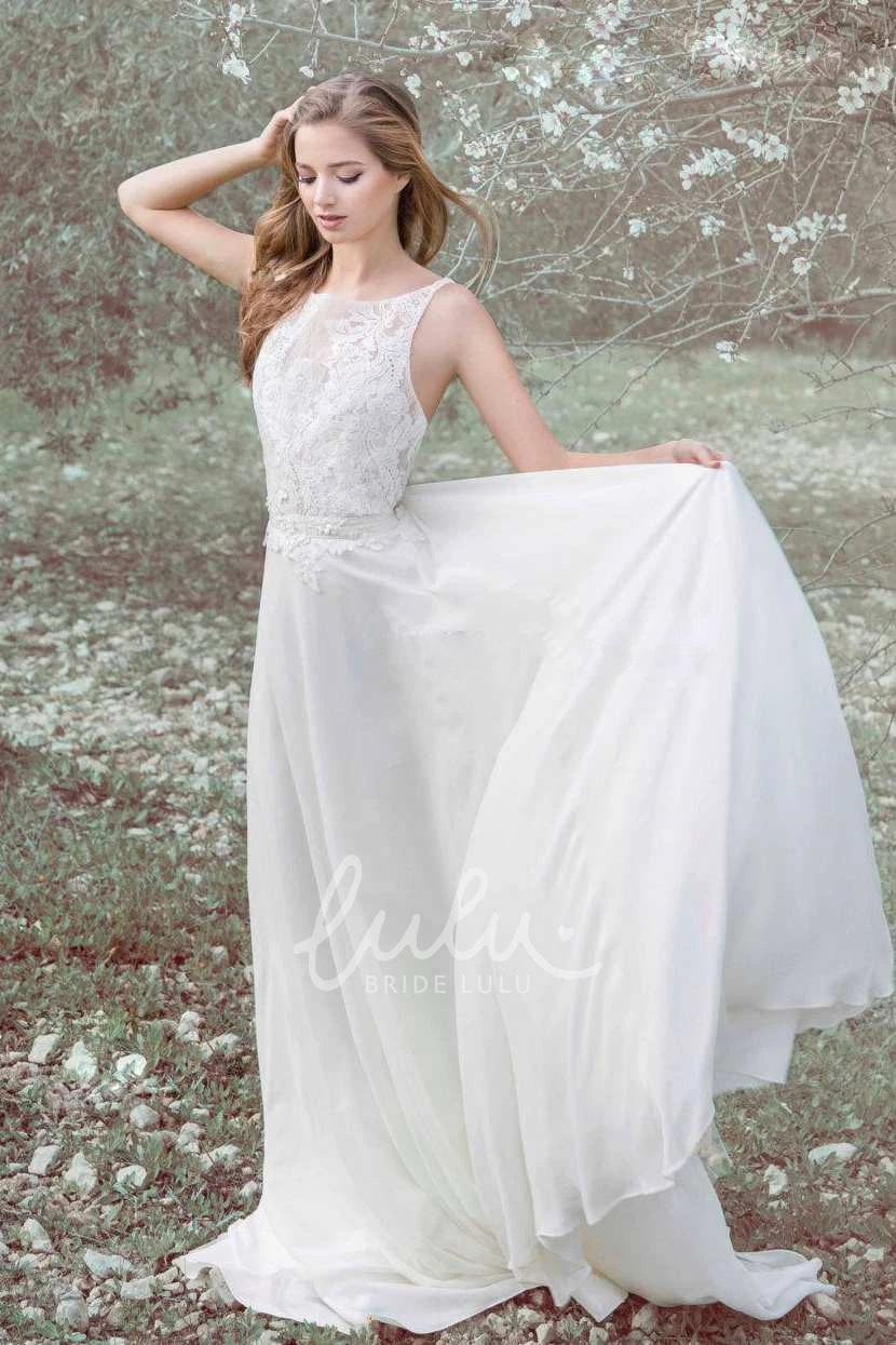 Lace Top A-Line Wedding Dress with Sleeveless Bateau Neckline