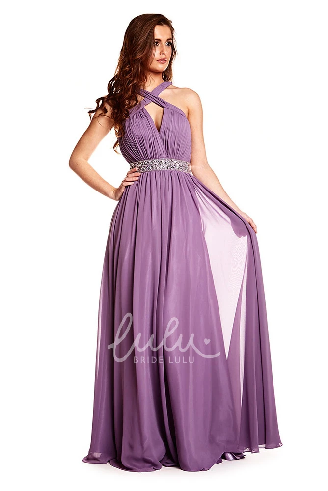Halter Chiffon Prom Dress with Ruched Bodice Sleeveless