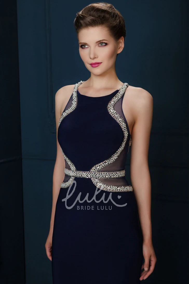 Sleeveless Beaded Chiffon Evening Dress Scoop Neck Formal Dress