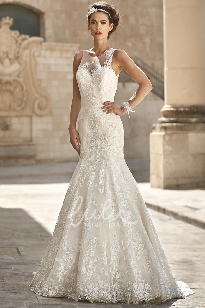 Mermaid Lace Scoop-Neck Wedding Dress Sleeveless Floor-Length