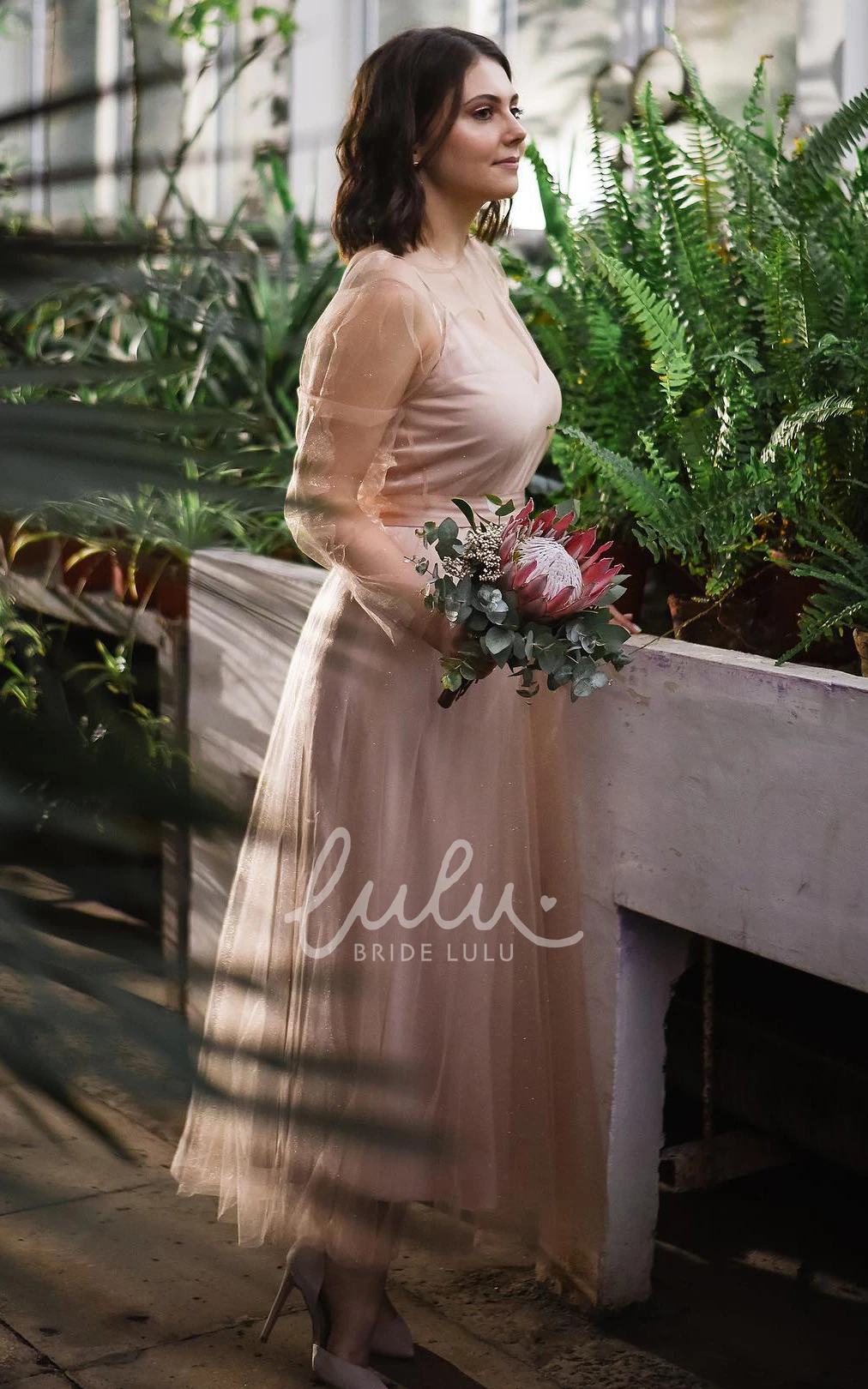 Satin Tulle Long Sleeve Prom Dress Elegant Spaghetti Straps