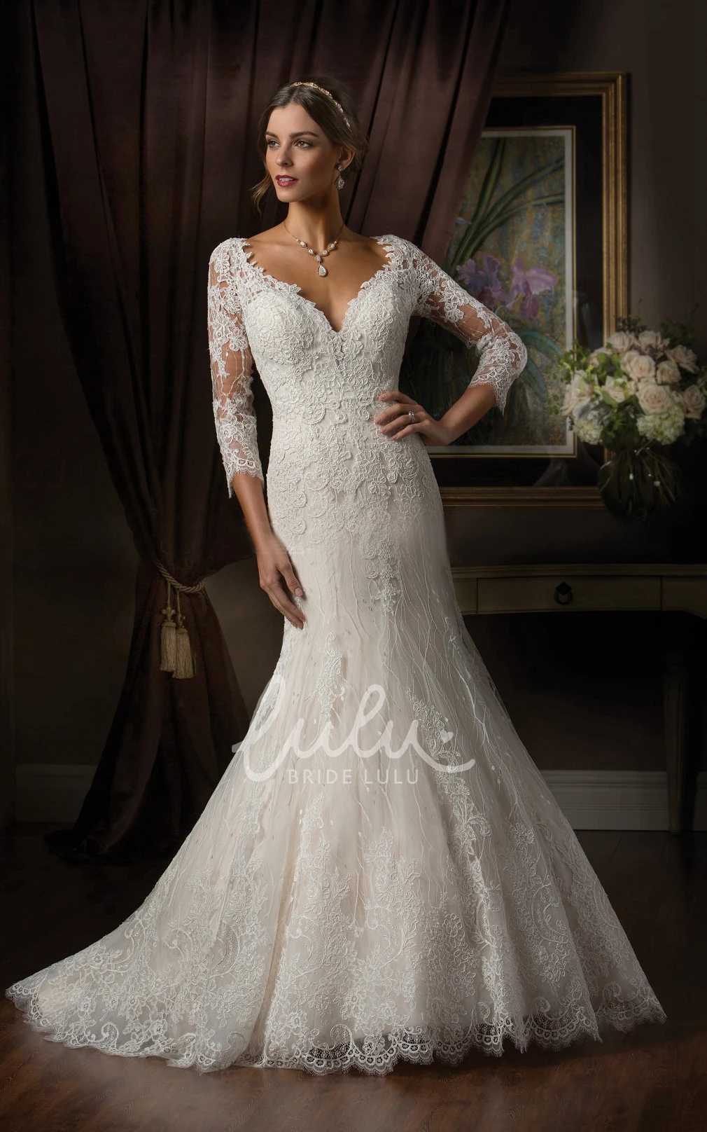 Mermaid Wedding Dress with Illusion Applique and Keyhole Back Unique Bridal Gown