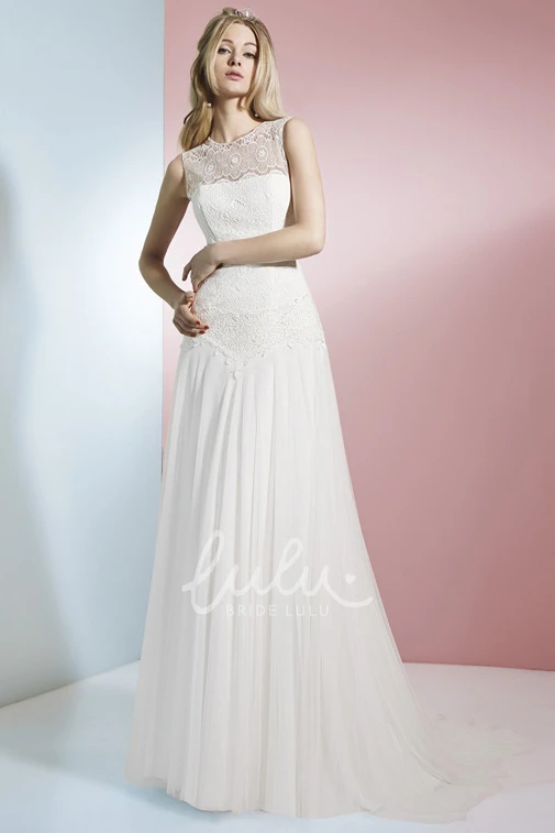 Sleeveless Lace Chiffon Wedding Dress with Illusion Back Jewel A-Line