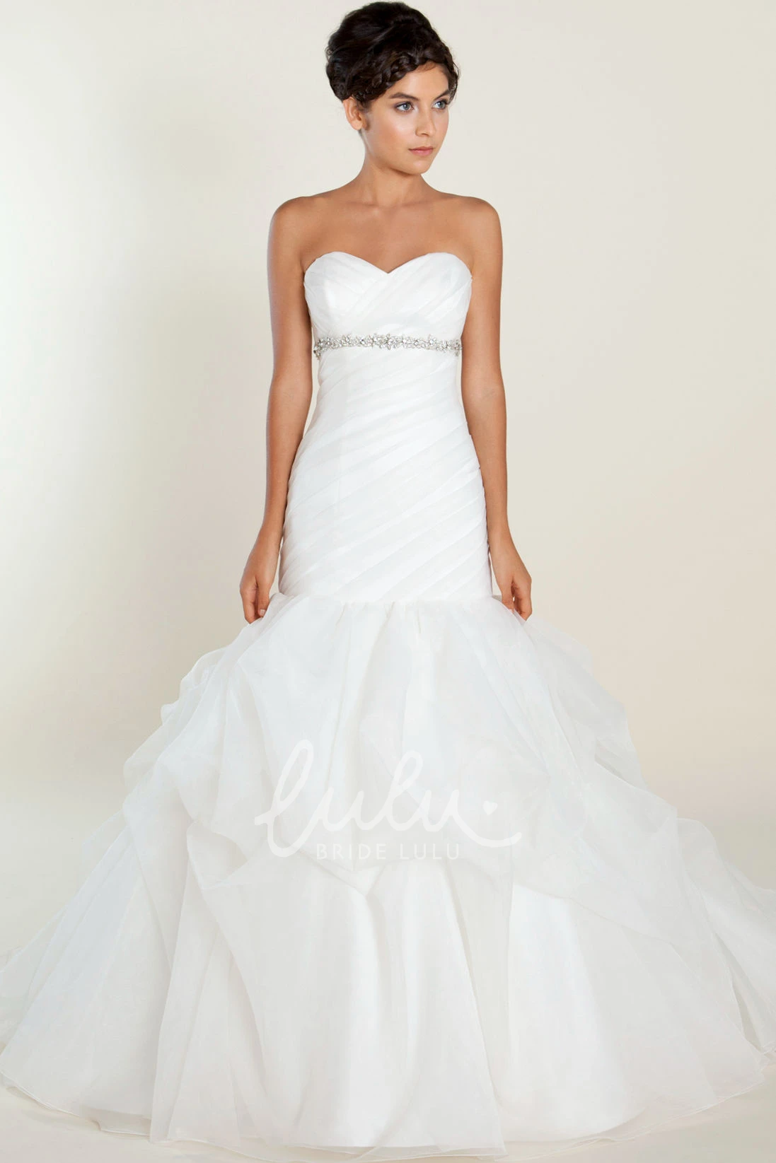 Mermaid Tulle Wedding Dress with Jewels Sweetheart Neckline and Ruffles
