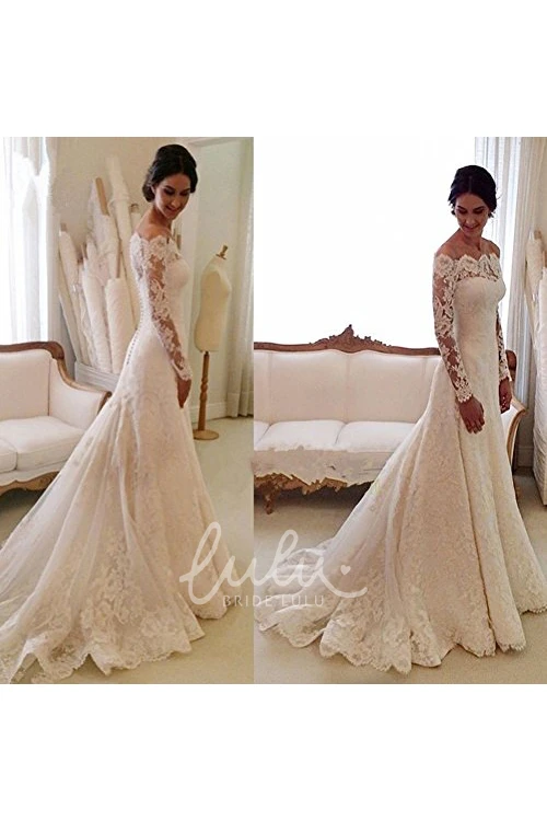 Off-the-Shoulder Vintage Lace A-Line Wedding Dress