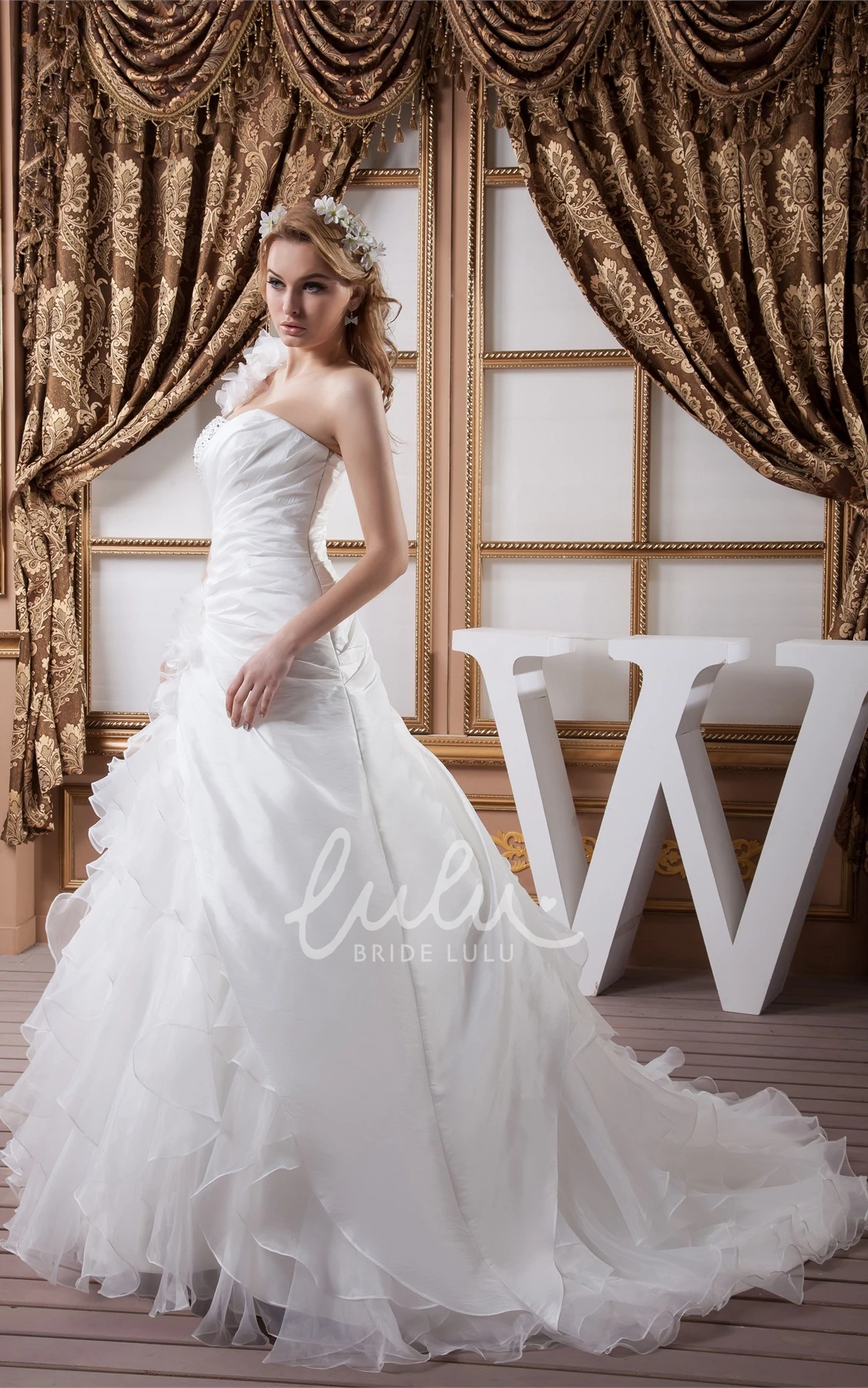 Organza Ball Gown Wedding Dress with Beading and Ruffles Flowy Wedding Dress Women