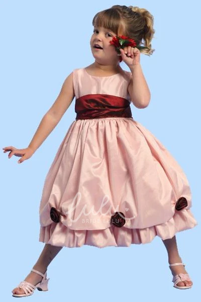 Taffeta Floral Tea-Length Flower Girl Dress Unique