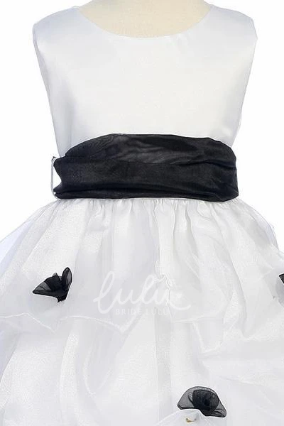 Sleeveless Tea-Length Organza&Satin Prom Dress with Tiered Skirt
