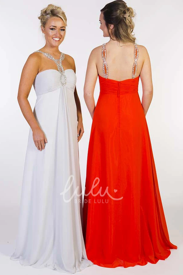 Empire Beaded A-Line Floor-Length Sweetheart Prom Dress with Ruching and Zipper Back Unique Chiffon Dress