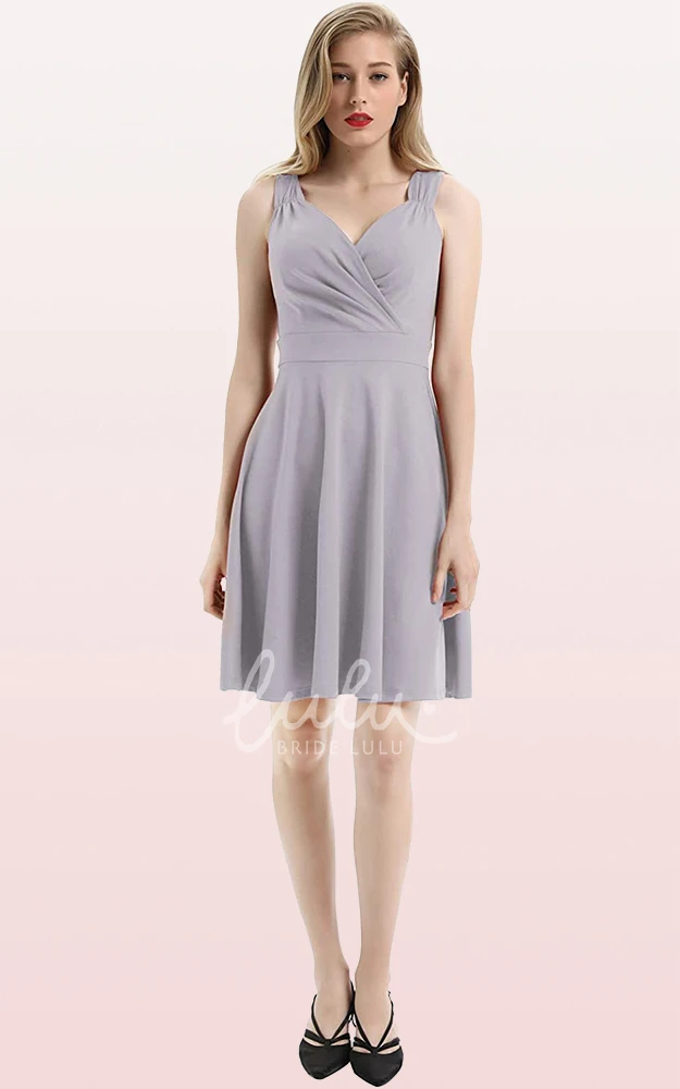 Sleeveless A Line Jersey V-neck Cocktail Dress with Ruffles Casual Prom Dress