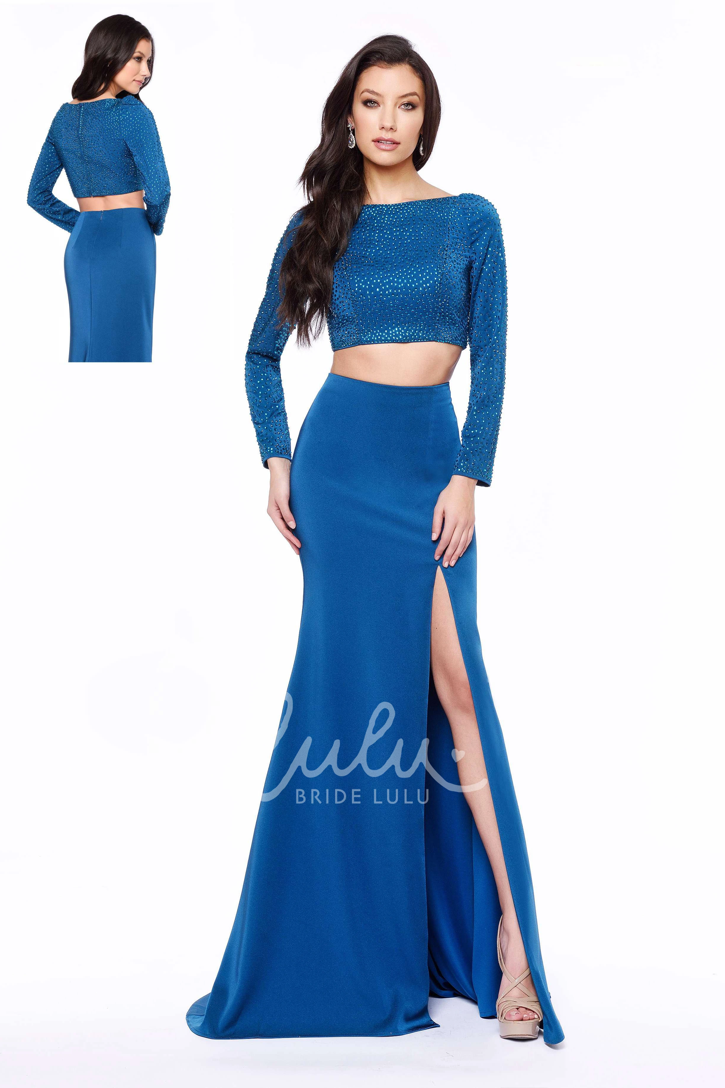 Split Front Jersey Bateau Sleeve Dress for Bridesmaids