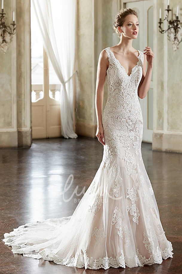 Long Sleeveless Lace Trumpet Wedding Dress with Appliques
