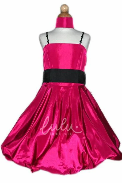 Cap-Sleeve Beaded Flower Girl Dress with Straps Tea-Length