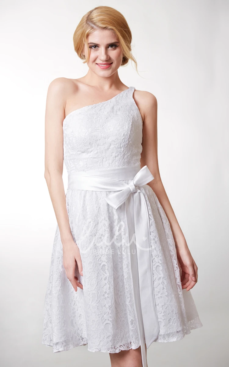 Beautiful Knee Length Lace Dress with One Shoulder and Fitted Cut
