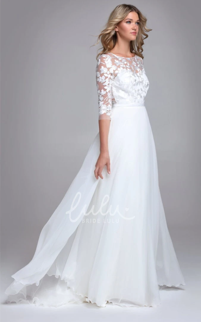 Bohemian Chiffon Bateau Brush Train Wedding Dress with Appliques Boho Wedding Dress 2025 Women's Country Simple