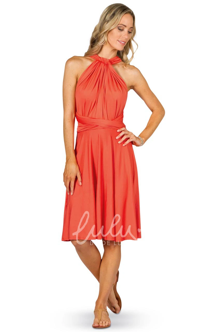 Halter Knee-Length Sleeveless Chiffon Bridesmaid Dress with Ruching