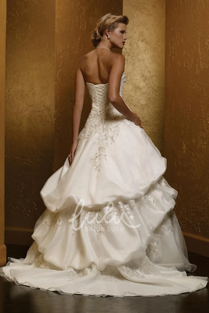 Satin Ball Gown Wedding Dress Sweetheart Pick-Up Embroidery Tiers