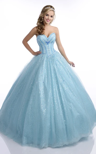 Sweetheart Sleeveless Ball Gown with Sequins and Crystal Detailing Formal Dress