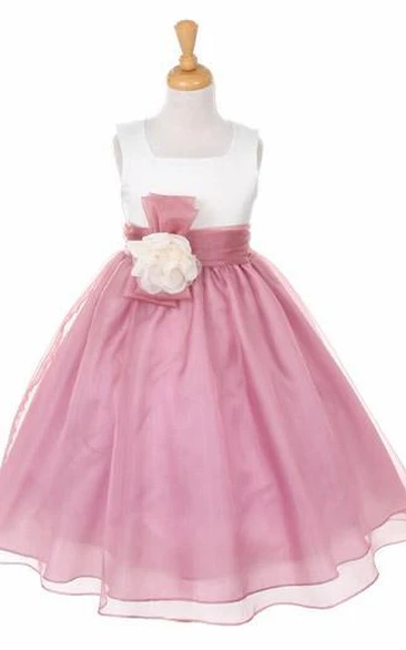 Flower Girl Dress with Floral Organza & Satin Bowed Sash 2024 Collection