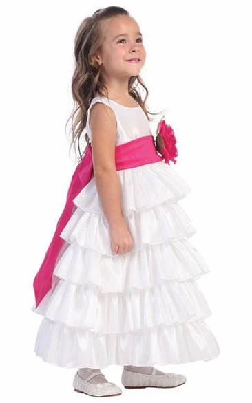 Tiered Taffeta Ankle-Length Flower Girl Dress Classy Bridesmaid Dress for Girls