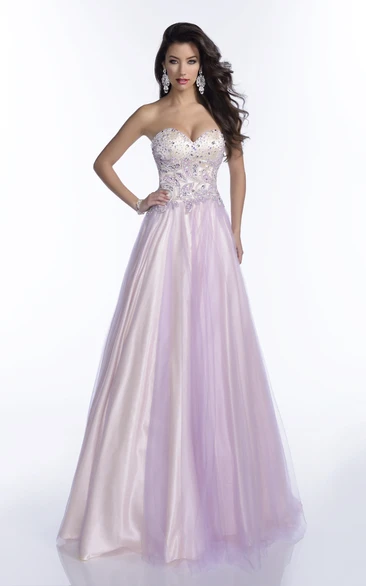 Beautiful A-Line Tulle Prom Dress with Open Back and Jeweled Bodice
