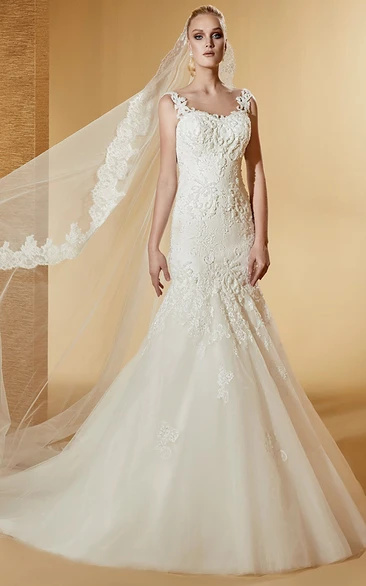 Mermaid Lace Wedding Dress with Square Neck and Exquisite Appliques Stunning and Unique