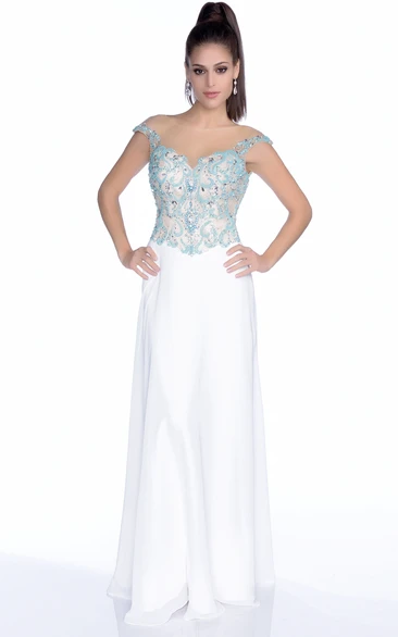 Jeweled Chiffon Sleeveless Formal Dress with Deep V-Back