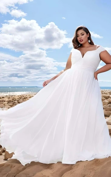 Plus Size A-Line Chiffon Wedding Dress Elegant Beach V-neck 2024