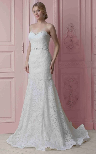 Jeweled Lace A-Line Sweetheart Wedding Dress with Zipper Elegant Bridal Gown