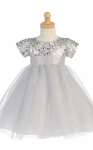 Sequin Tulle Mini Flower Girl Dress with Unique Design