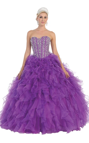 Sweetheart Sleeveless Ball Gown with Ruffles and Beading Formal Dress